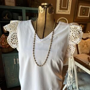 Tyler Boe White Eyelet Ruffle Sleeve Top SZ L